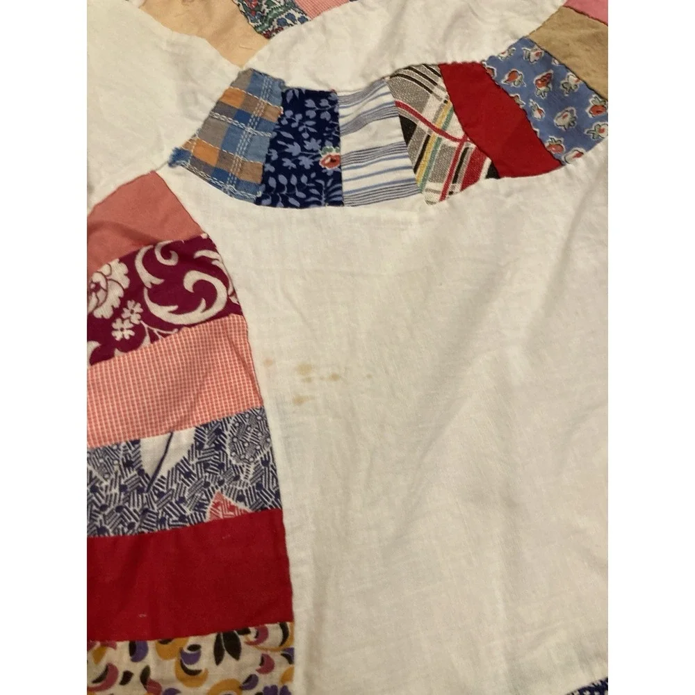 Vintage Handmade Double Wedding Quilt Topper Unfinished Patchwork 60